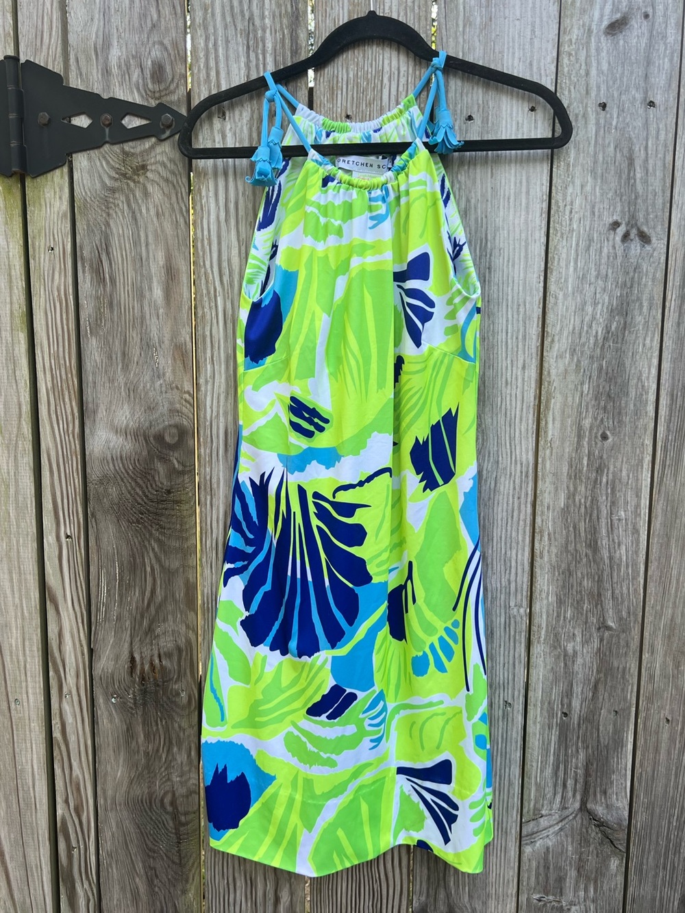 GRETCHEN SCOTT Halter Green Navy Tropical Frond Frenzy Dress Women’s XS